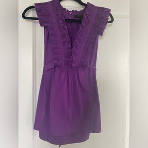 BCBG Purple Ruffle V-Neck Tie Back Top Size Small